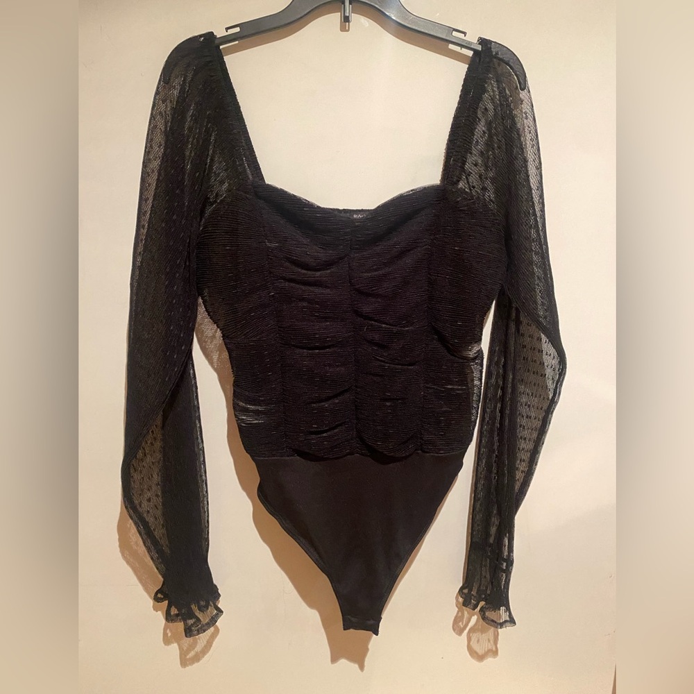Sheer Long-Sleeve Black Bodysuit